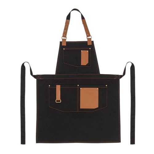 PALLTEX GERARD Kochschürze Herren & Damen Grillschürze – Küchenschürze mit Taschen & Ökoleder – Verstellbare Schürze für Barista, Koch, Gastronomie & Grill (Schwarz, L/XL)