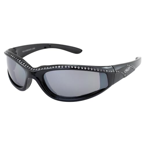 Global Vision Eyewear Marilyn 11 Women's Padded Bling Black Motorcycle Sunglasses Flash Mirror Lenses