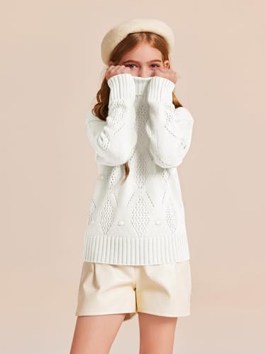 Haloumoning Girls Turtleneck Sweaters Kids Long Batwing Sleeve Chunky Knit Pullover Jumper 5-14 Years3