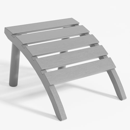 FONTOI Adirondack Ottoman, HDPE Plastic Adirondack Chair Footstool, All Weather Outdoor Footrest for Patio, Backyard, Lawn, Fire Pits, Grey