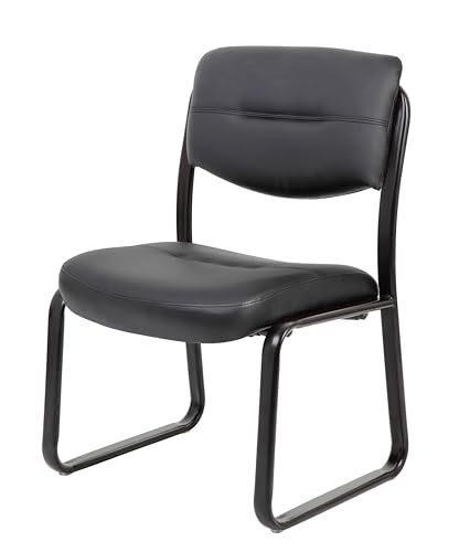 Image of Boss Office Products B9539 Leather Sled Base Side Chair in Black, 250