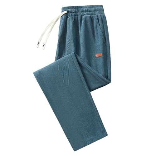 Corduroy Pants Men Baggy Cotton Blend Casual Drawstring Elastic Waist Straight Leg Sweatpants with Pockets3