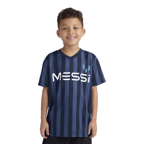 Image of Messi Boys' Lifestyle Short Sleeve Top, Loose-fit V-Neck Shirt with Logo, Comfortable