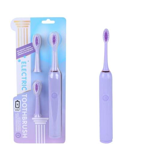 Image of MINISO Electric Toothbrush AA R6 Battery Powered Roman Pillar Design + 3 Brush Heads (Purple)