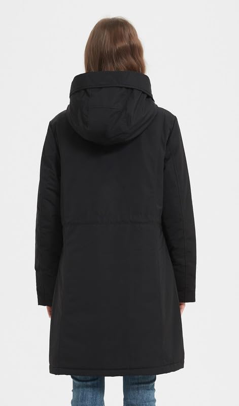 RAGEMAN Damen-Parka-Mantel, Outdoor, wasserabweisend, Damen-Kapuzenjacke, wasserabweisend, lang, Winter, warm, Outwear für Outdoor, Spaziergang, Schwarz 1, XL