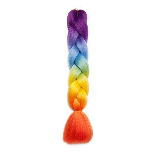 24"(60cm) SEGO Extensiones de Pelo Sintético para Trenzas Africanas [Violeta/Azul/Amarillo/Naranja] Cabello Se Ve Natural sin Clip Crochet Braiding Twist Hair Extensions (100g)