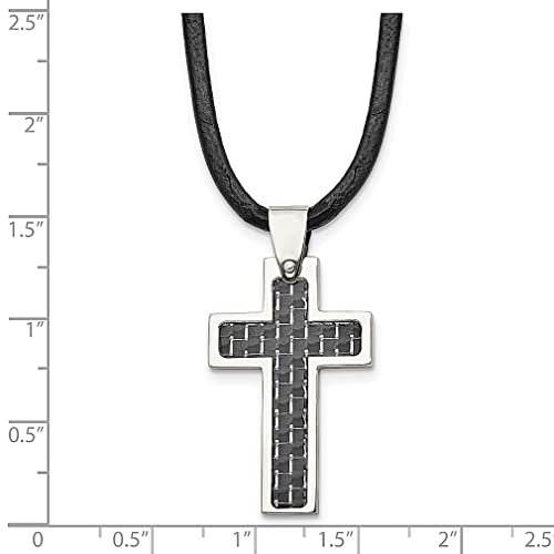 ICE CARATS Stainless Steel Black Carbon Fiber Inlay Cross Pendant On an 18 Inch Leather Cord Necklace Charm Religious Fashion Jewelry for Women Gifts for Her - Image 6