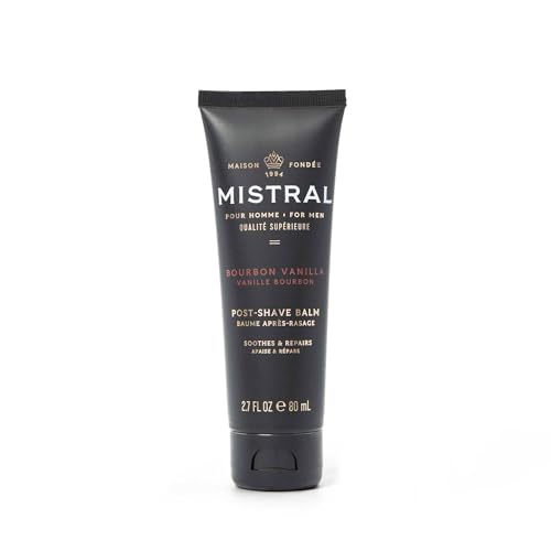 Mistral After Shave Balm Bourbon Vanilla - 2.7 Fl Oz | Hydrating Aftershave for Men with Aloe & Jojoba Oil | Non-Greasy Post Shave Moisturizer Soothes Razor Burn Made in France Paraben-Free