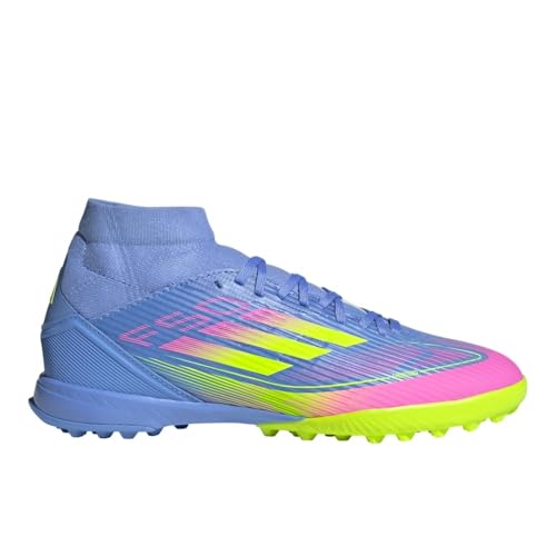 Adidas Women's F50 League Mid Top Turf Soccer Cleats, Blue Fusion/Lucid Lemon/Lucid Pink, 7.5 Medium