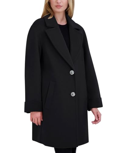 Image of TAHARI Womens Relaxed Double-faced Soft Wool Topper Coat With Front Buttons, Roll Cuffs & Pick Stitch Detail