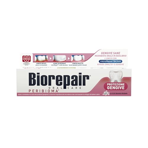 Biorepair, Dentifricio Protezione Gengive Peribioma, Combatte e Previene Problemi Gengivali, con Probiotici, Acido Ialuronico Idratante, Senza Fluoro, 60 ml