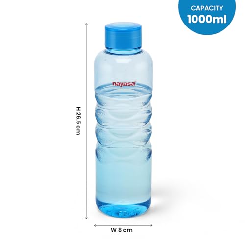 Image of Nayasa Revello 1000 ML Pet Plastic Fridge Water Bottles Set of 6 | BPA Free | Leak Proof | Airtight Lid | Blue