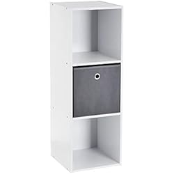 Estanteria Kallax 2 Huecos LOLAhome Estantería de 3 Cubos con 1 Cesta de Madera Blanca de 30x28x89 cm