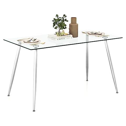 COSTWAY Modern Rectangular Glass Dining Table Cover