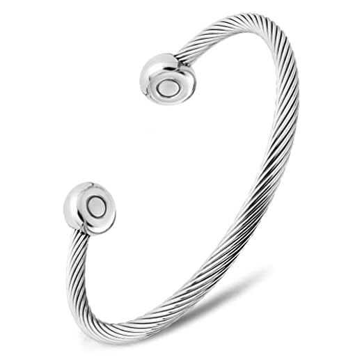 MagnetRX® Magnetic Bracelet Cuff - Twisted Cable Stainless Steel Bangle Magnetic Bracelets - Elegant Golf Bracelet Men & Women (Silver | Medium)