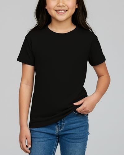 Image of Real Essentials 5 Pack: Girls' Cotton Short Sleeve Crew Neck T-Shirt - Athletic Tee Shirt for Teens Kids Youth (Ages 4-16)