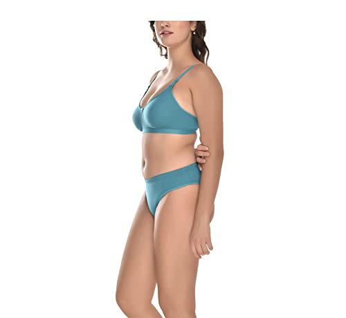 Image of Elina Women's Full Coverage Non Padded with Detachable Strap Cotton Hosiery Bra and Panty Set (Lovia Set)