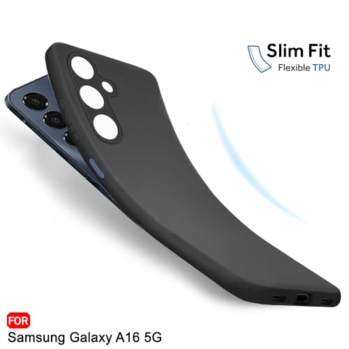 Image of TheGiftKart Sleek Back Cover Case for Samsung Galaxy A16 5G | Slim Fit Protective Design | Ultra Matte Finish | Camera Protection Bump | Soft Silicon Back Cover Case for Samsung A16 (Silicone, Black)