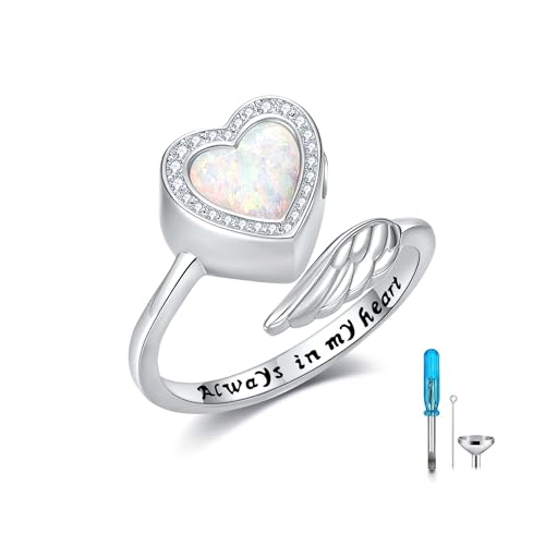 Bague urne pour cendres en argent 925 opale aile d'ange bijou commémoratif femme