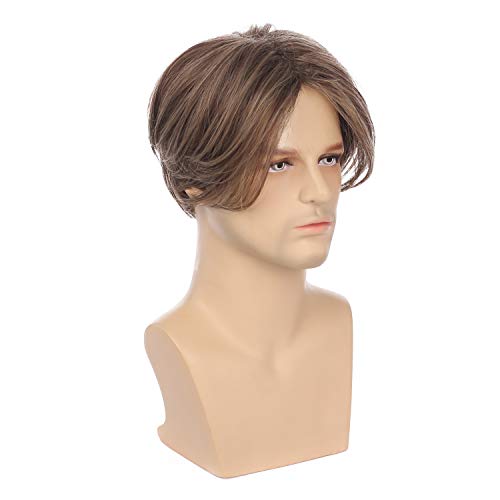 Kaneles Short Straight Men Wigs Synthetic Wig Realistic Natural Middle Part Wigs For Men (Brown) #TOP1