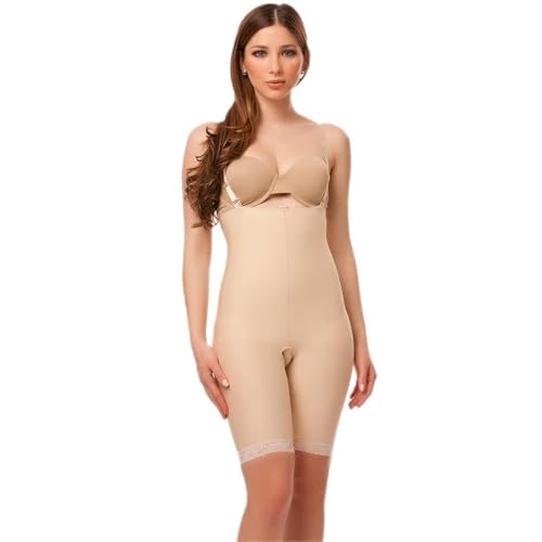 Isavela Womens 2nd Stage Body Suit With Suspenders Mid Thigh Length With NO Zippers (BS04) (SM, Beige)