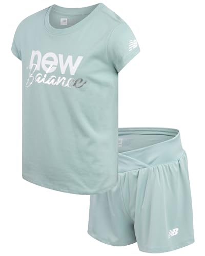 Image of New Balance Girls Athletic Skort Set - 2 Piece Active Short Sleeve Girls Shirts & Tennis Scooter Skirt Clothing Set