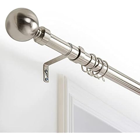 Oxford Homeware Curtain Poles Metal Extendable - Durable Plain Ball Curtain Pole Set Includes Finials, Rings, Brackets & Fittings (Brushed Silver, 120-210 Cm, 48 Inches to 83 Inches) Cover