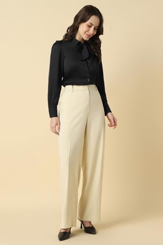 Image of Allen Solly Women's Solid Tie-Up Shirt | Knot-Front Detail | Regular Fit | Soft Breathable Fabric | Smart Casual Wear
