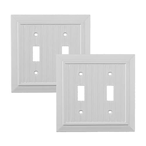 Pack of 2 Wall Plate Outlet Switch Covers by SleekLighting | Classic White Beadboard Wall plates| Variety of Styles: Decorator/Duplex/Toggle/Blank / & Combo | Size: 2 Gang Toggle