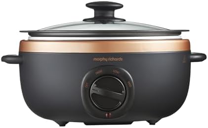 Morphy Richards 3.5L Sear and Stew Slow Cooker, 3 Heat Settings, Dishwasher Safe Non Stick Aluminium Pot, Cool Touch Handles, Matte Black & Rose Gold, 460016