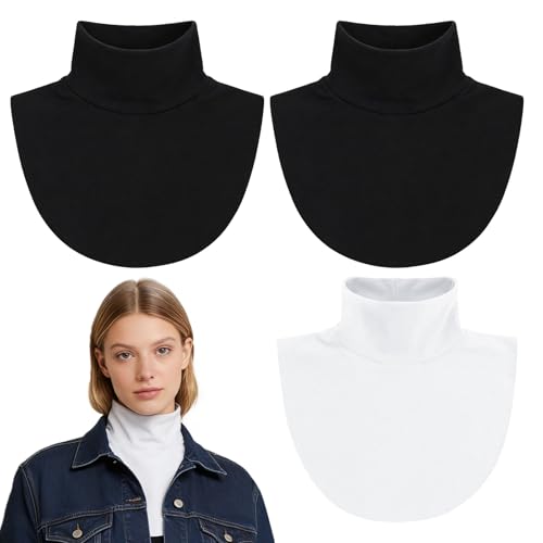 GYIOFAI 3 Piezas Cuello Falso Extraíble para Mujer Bufandas de Cuello alto Cuello Falso Cuello Cálido Cuello alto de Algodón Cuello de Capa Cuello de Tortuga para Mujer, Tallaúnica (Negro, Blanco)