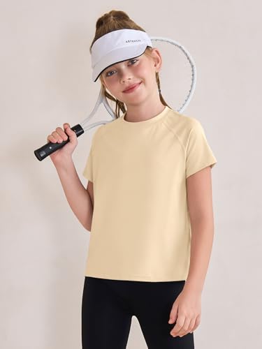 Image of Haloumoning Girls Athletic Shirts Short Sleeve Quick Dry T-Shirt Kids Summer Tee Tops 5-14Y