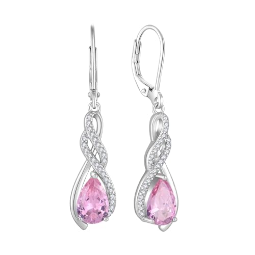 Starchenie Infinity Birthstone Dangle Drop Earrings for Women 925 Sterling Silver Pear Gemstones Leverback Earrings Jewelry Gift