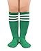 Kids Toddler Youth Cotton Soccer Socks Knee High Soft Tube Socks Long Sport Stockings for Boys Girls 1Pc Green White Stripe 6-9 Years