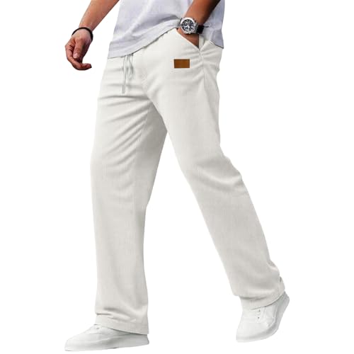 MOKBAY Pantalones Deporte Hombre Pantalon Trabajo Anchos con Bolsillos Elasticos Fato de Treino Homem Pantalón Trabajo Pana Pantalón de Pana Blanco Ropa Hombre Blanco L