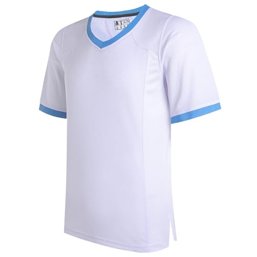 DEHANER Blank White Rugby Jersey for Men Women Replica Mesh Shirts Sports Uniforms Vintage Outfits Fashion Tops Tops Light Blue Neck-White Jersey,Men Size XX-Large