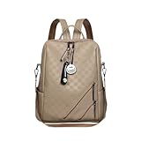 Mochila Feminina de Couro PU Moda Simples Mochila Pequena Impermeável Vintage E Versátil Casual Bolsa Viagem Multiuso (Bege)
