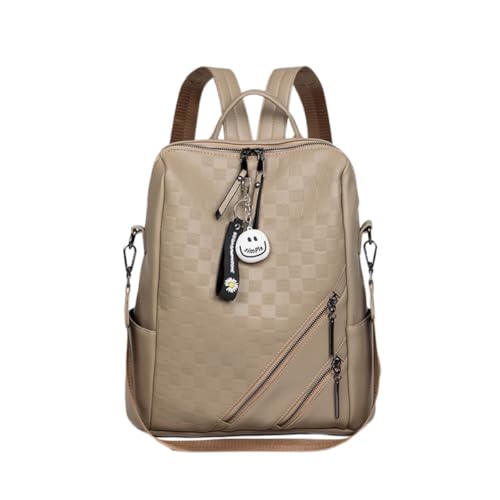 Mochila Feminina de Couro PU Moda Simples Mochila Pequena Impermeável Vintage E Versátil Casual Bolsa Viagem Multiuso (Bege)