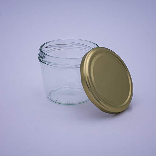 Flaschenbauer 24er Set Premium Sturzgläser 230ml - Vielseitige Marmeladengläser & Einmachgläser mit Wahlweise Farbigen Twist Off Deckeln - Ideal für Suppen, Dips, Tee, Kräuter - TO82/Gold – Bild 3