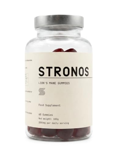 STRONOS Lions Mane Mushroom Gummies 2000mg Fruiting Body 60 Vegan | Focus