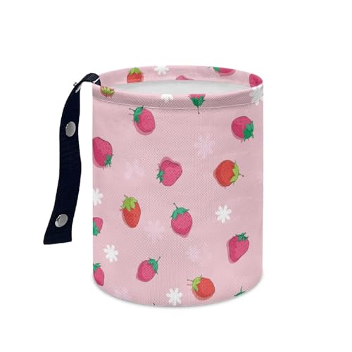 Image of Renewold Car Trash Can for Most SUV Sedan Truck Van Car Trash Bag Bin Pink Red Strawberry Hanging Automotive Garbage Cans Vehicle Trash Storage Bag for Camping Picnic Trip Beach Waterproof