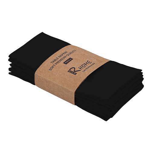 Image of R home Solid Cotton Table Napkins, Soft Cloth Napkins for Dining Table, Reusable & Washable, Ideal for Formal Dining, Cocktail Nights, Weddings, Home Bar & Table Decor (6, Black)