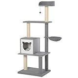 CENTRO TODO EN UNO: este bonito árbol rascador para gatos tan completo está fabricado con MDF lo que le aporta un toque muy decorativo además de ser realmente práctico.