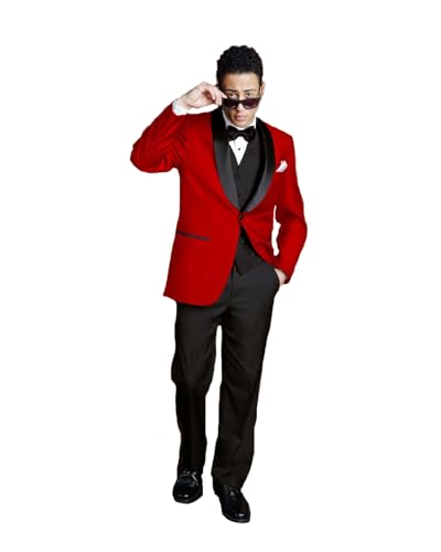 Men's Modern Fit Red Shawl Tuxedo with Black Satin Lapel