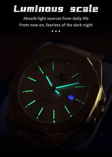 OLEVS Watches for Men Stainless Steel Business Dress Large Easy to Read Analog Watch Waterproof Luminous Casual Luxury Men Watch