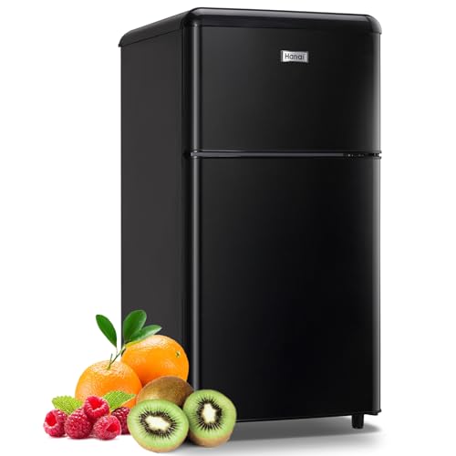 WANAI Mini Fridge Dual Door Refrigerator with Freezer, Compact Refrigerator with Adjustable Temperature & Removable Glass Shelves, Fridge for Apartment/Dorm/Office/Kitchen, Energy Saving White