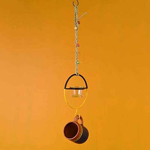 Image of Terracotta Blue Cup Hanging Bird Feeder | Hanging Outdoor Bird Feeder | Earthenware Bird Feeding