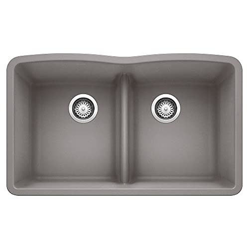 BLANCO, Metallic Gray 442077 DIAMOND SILGRANIT 50/50 Double Bowl Undermount Kitchen Sink with Low Divide