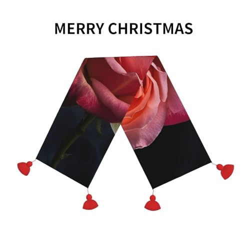 Chemin de table rose à franges pour repas d'automne et table de Noël festive