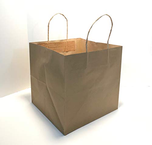 ZT Packaging Take Out Bag 10 x 9.85 x 10 Wide Gusset Recycled Paper Shopping Bag; 250Pcs Food Service Kraft Bag for 9